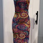 NYC women’s L mesh swim coverup Multicolor Knit Fabric Tye dye side slit Red Size L Photo 0