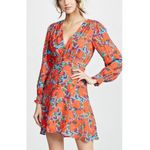 Saloni Eve Mini Dress Tangerine Sweetpeas Chiffon Viscose Smock V Neck Size 0 Orange Photo 3