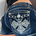 L.A. Idol USA L.A. Idol Jean Shorts S 0 Rhinestone Cross Flap Pocket Short Stretch Low rise Photo 0