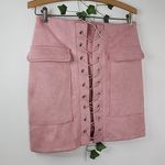 Rose Pink Faux Suede Lace Up Cargo Mini Skirt New Size undefined Photo 1