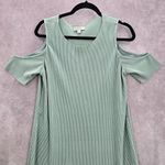 Belle Sky  Green Mint Pleated Cold Short Shoulder Knee Length Boho Dress Large Photo 2