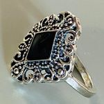Silver Tone Filagree Ring Black Inlay Small Pinky Finger Approximate Size 6 Photo 14