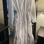 NEW Long Sleeve Crew Neck Lined Dress Cut Out Maxi Tiered L White Size L Photo 1