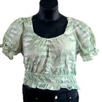 Good Luck Gem Women's Puff Sleeve Ruffle Hem Crop Size Medium - Light Green Photo 3