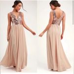 Elegant Sequin Evening Gown Lulu’s secret encounter HOMECOMING Bridesmaid NWT Gold Photo 2