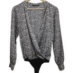 Abercrombie & Fitch Womens Black White Floral V-Neck Long Sleeve Bodysuit Size M Photo 0