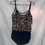 Maxine of Hollywood  Black and Tan Ruffled Tiered Swimsuit size 18 Gold accents Photo 9