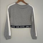 NEW Mimi Girl Gang Crop Sweatshirt Grey White Track Stripe Black Band Athleisure Gray Photo 4