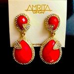 Amrita Singh  Riverside Coral/ Fushia drop earrings. 2inch. Hypoallergenic. Post. Photo 2