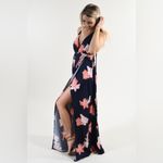 L'ATISTE By Amy Spaghetti Straps Floral Faux Wrap Plunging Backless Maxi Dress S Photo 3