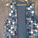 Susan Bristol  Blue Patchwork Flowers Vintage Cottagecore Festival Vest Womens L Photo 2