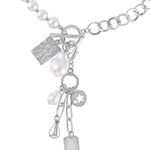 White Glass Pearl, Beads Cable Chain Charm Necklace Silver Photo 2