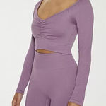 Forever 21 Seamless Scoop Neck Long Sleeve Active Crop Top Med Photo 0