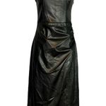 Cami NYC Black Faux Leather Strapless Midi Dress XS Bodycon Ruched $395 Designer Photo 3