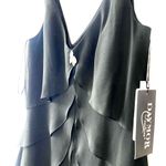 Vtge Daymor Womens 100% silk Black Elegant V neck Ruffle Layered Dress Sz 4 Maxi Photo 2