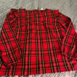 J.Crew  Red Plaid Long Sleeve Ruffle Top.  Womens XS Photo 0