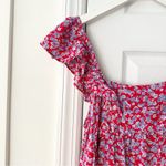 ZARA  Red Blue Floral Ruffle Shoulder Crepe Midi Tunic Prairie Dress Medium Photo 25