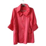 Damee Fuchsia Swing Jacket Shimmery Collared 3/4 Sleeve Sz Small Button Down Pink Photo 0
