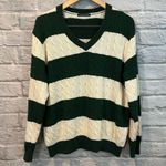 Brandy Melville  Green and White Nikki Cotton Stripe Cable Knit Sweater Jumper OS Photo 2