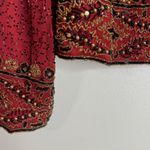 Laurence Kazar Vintage  Jacket Womens XL Red Silk Beaded Sequin Evening 90s Photo 9