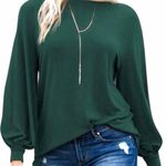 MAKARTHY Long Puff Sleeve Boat Neck Tee Shirt Tunic Top Womens Small Green Photo 0