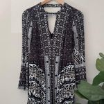 Free People Tegan Border Print Mini Dress Long Bell Sleeves Cutout V-Neck A-Line Photo 1