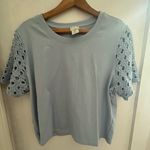 Joie  size large t shirt, cropped, with crocheted sleeves. Lovely light b… Photo 0