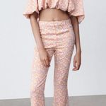 ZARA  Printed Satin Effect Puff-Sleeve Off-The-Shoulder Crop Top Women’s Medium Photo 9