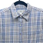 LL Bean Womens Flannel Shirt Size M Retro Plaid Button Down Cozy Fuzzy Comfy Blue Size M Photo 2
