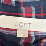 Loft Plaid Lightweight Bishop Sleeve Button Up Tunic Shirt Blue Red Small Photo 10