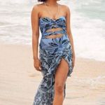 Aerie  Light Blue Black Cheeky High Cut Strapless Triple Knot One Piece Swimsuit Photo 1