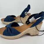 a.n.a  Womens Dukes Heeled Sandals Denim size 7.5 NWT Platform Raffia Ankle Strap Photo 6