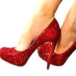Schutz Stilletos Red Glitter Platform High Heels Lux Glam Party Shoes Size 5B Photo 11