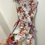 The Limited Lilac Lavender Purple Gray ish Floral Satin Cap Sleeve Belted Dress Photo 5