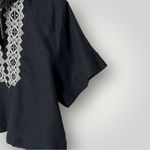 Banana Republic  Linen Blend Embroidered Top Black White Medium Short Sleeve Boho Photo 4