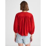 Madewell Balloon Sleeve Top Blouse Lightweight Cotton Blend Cherry Red XS NWT Photo 2