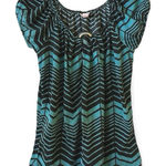 One Step Up Y2K Shirt Chevron Zigzag Keyhole Top Blue & Black 1X / XL Photo 0