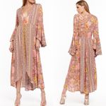 Aratta Silent Journey Feelings Dress Boho Bell Sleeve Medium Pink Photo 1