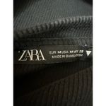 ZARA Women's Black Ruffle Sleeve Ribbed Knit Crew Neck Crop Blouse Top Size M Photo 2