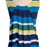 New York & Company Blue Green Yellow Striped Stretchy Sleeveless Knit Top Large Photo 0