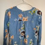 Loft Popover Blouse Light Blue Metallic Floral Photo 8