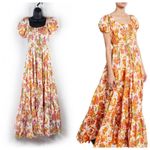 Caroline Constas Bardot Maxi Dress Orange Floral Paisley Puff Sleeve Boho Medium Photo 1