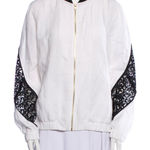 Escada Sport White Linen Lace Bomber Jacket Zip Up Black Collar‎ Size 44 L/XL Size L Photo 0