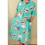 Vintage Maui Hawaii Women's Postcard Dress Teal Aqua Blue Photo 2