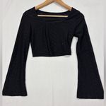 SheIn Crop Top Womens L Black Eyelet Bell Sleeves Y2K Whimsigoth Witchy Festival Photo 4