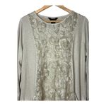 Ali Miles Womens Boho Tunic Top Size Large Beige 3/4 Sleeve Lace Knit Pockets Tan Photo 3
