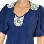 Vtg Blue Dress W/ Shrug 70s 80s Maxi Lace Bell Sleeve Halter Boho Hippie Regency Size 8 Photo 4