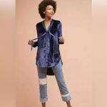 Maeve Anthropologie  Tie Neck Crushed Velvet Navy Blue Blouse High Low Photo 2