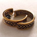 BARSE Bronze Hoop Earrings With Black Herringbone Accent Photo 4