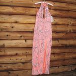 Mac Duggal  6030 Womens High Neck Embellished Mesh Gown With Slit Dress Coral Photo 6